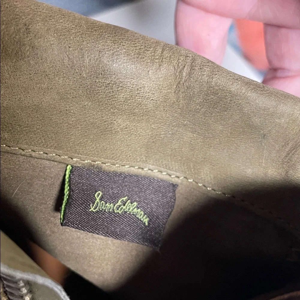 Sam Edelman Olive Green Ankle Boots leather heeled with Fringe size 6.5